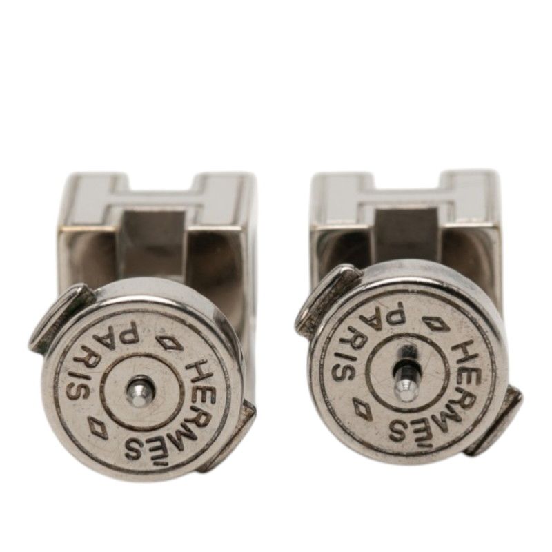 Hermes Cage de Ash Cube Earrings Silver Light Pink Metal Enamel — view 2