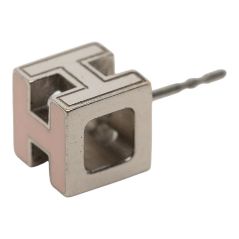 Hermes Cage de Ash Cube Earrings Silver Light Pink Metal Enamel — view 3