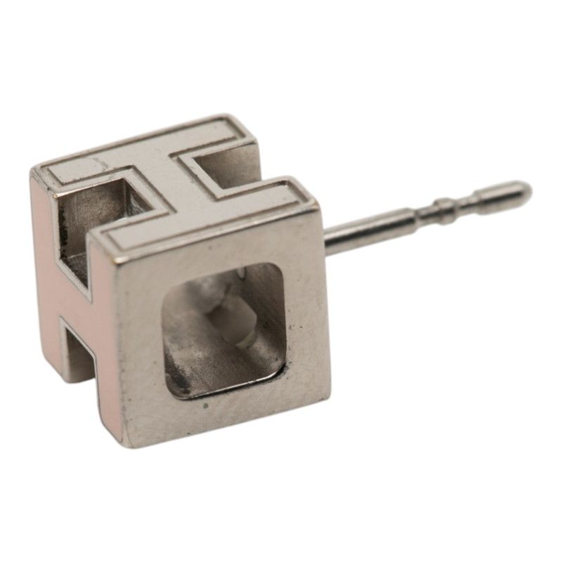 Hermes Cage de Ash Cube Earrings Silver Light Pink Metal Enamel — view 4