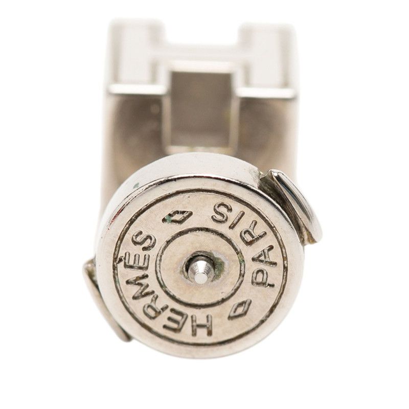 Hermes Cage de Ash Cube Earrings Silver Beige Metal Enamel — view 5