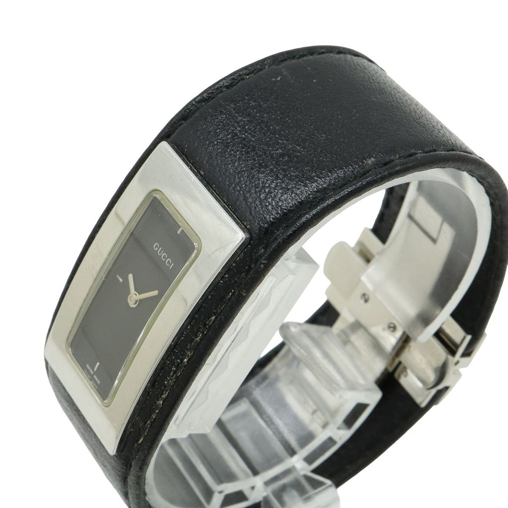 Gucci Black Dial SS Leather Quartz Watch — view 5