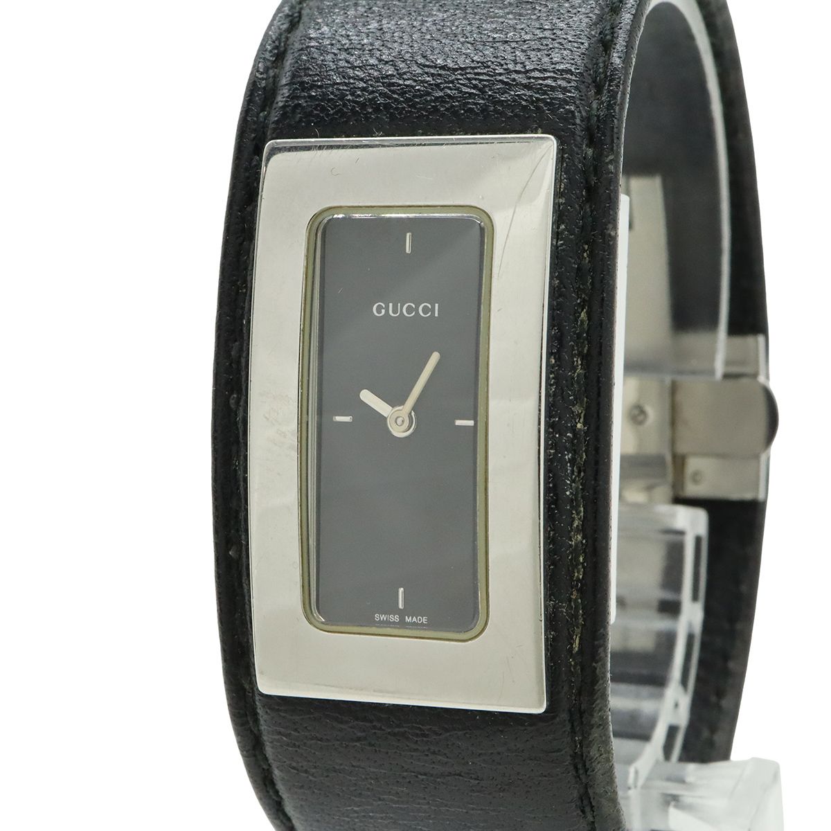 Gucci Black Dial SS Leather Quartz Watch — view 4