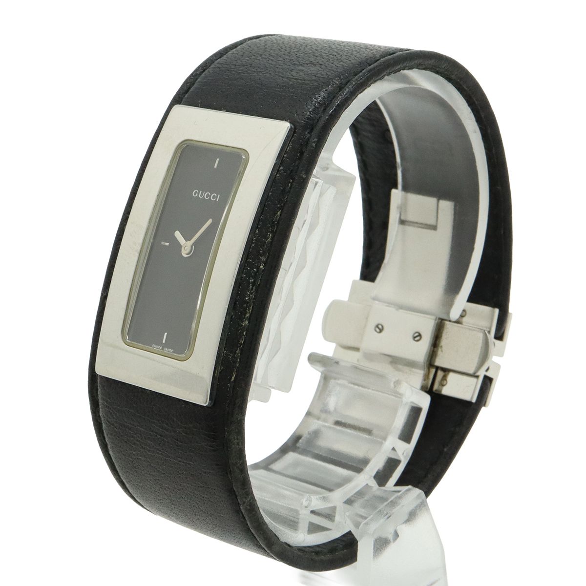 Gucci Black Dial SS Leather Quartz Watch — view 2