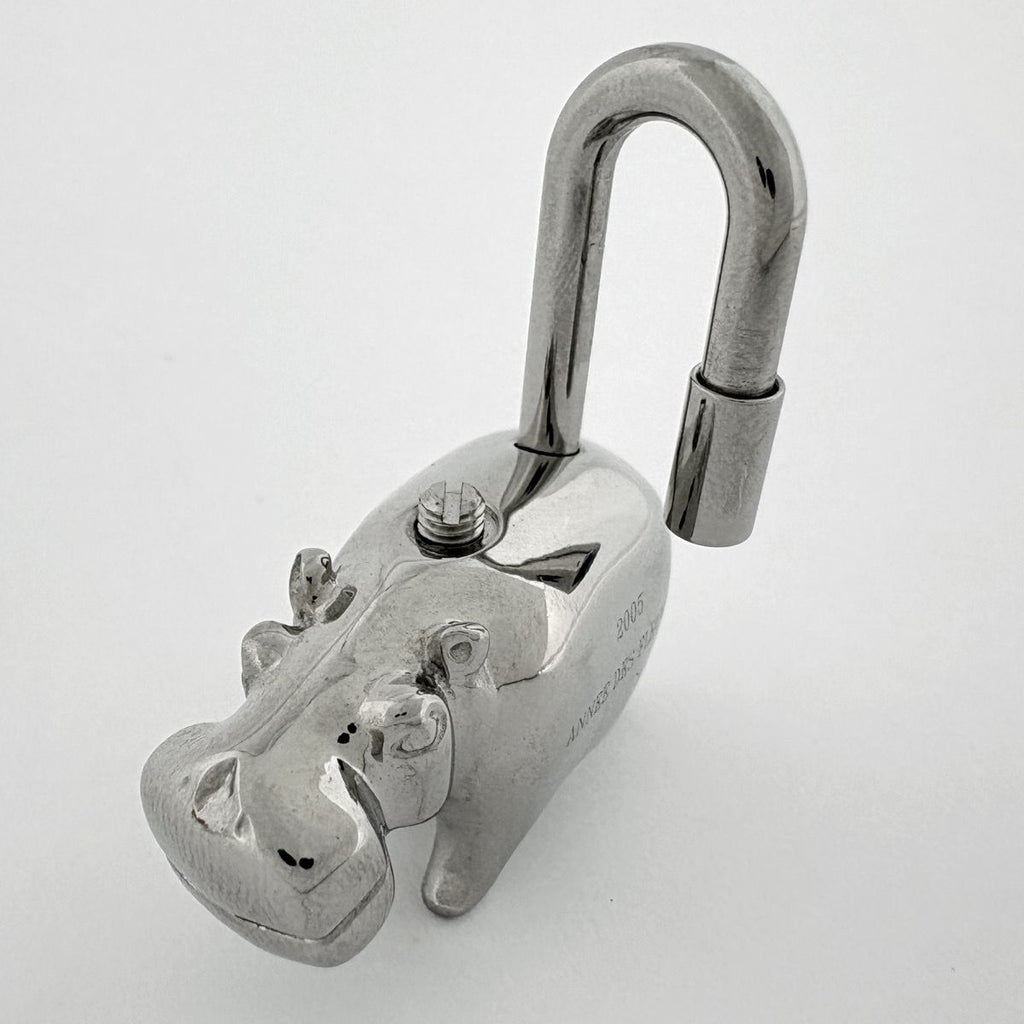 Hermes Cadena Hippopotamus Bag Charm Metal Silver — view 3
