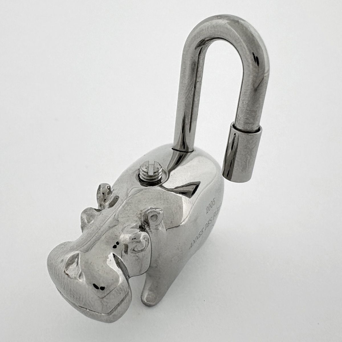 Hermes Cadena Hippopotamus Bag Charm Metal Silver — view 3