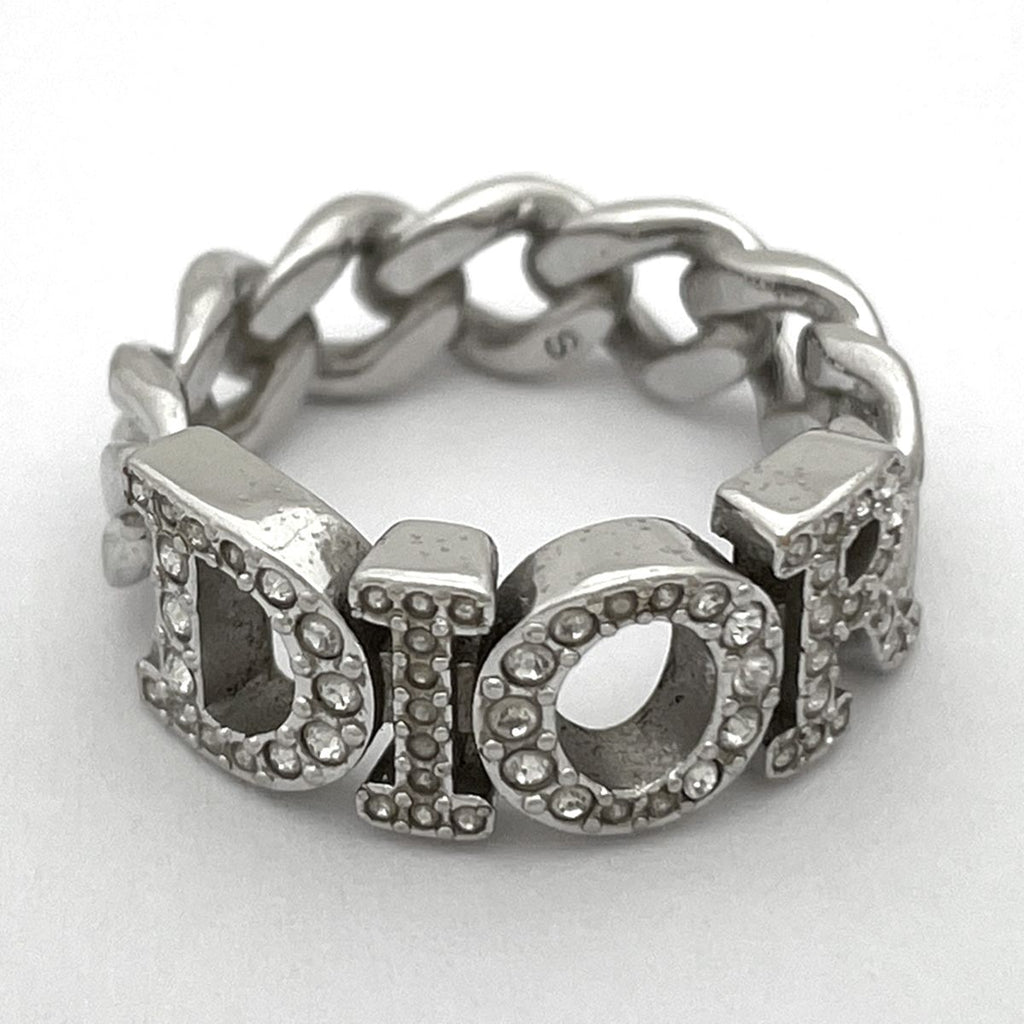 Dior Logo Rhinestone Ring Silver Plated — view 2