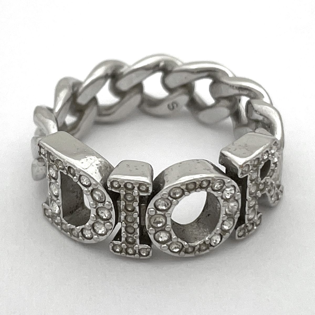 Dior Logo Rhinestone Ring Silver Plated — view 2