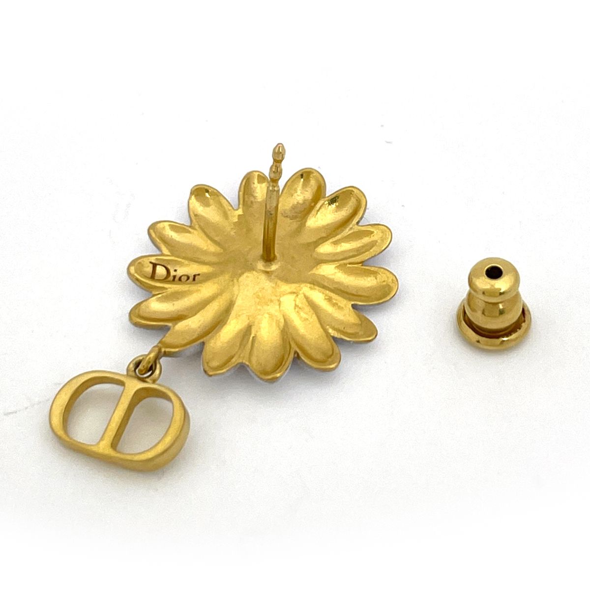 Dior Logo Earrings Gold Plated White Pink — view 4