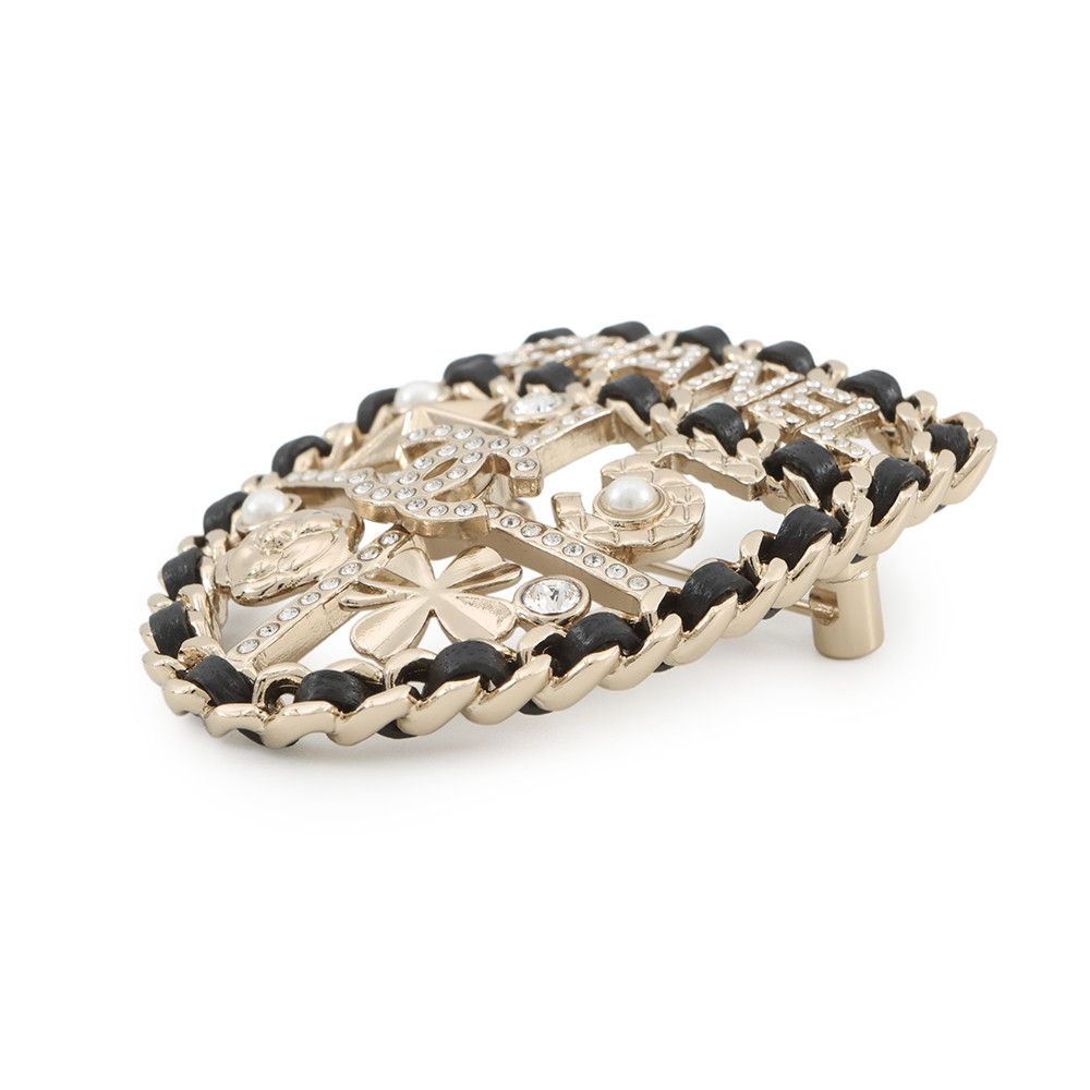 Chanel Brooch CC Logo Emblem Icon Rhinestone Faux Pearl — view 2