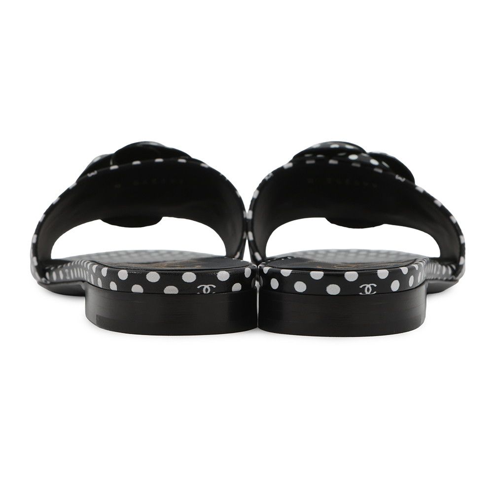 Chanel Sandals CC Logo Camellia Dot Lambskin 38c Shoes Mule Black White — view 3