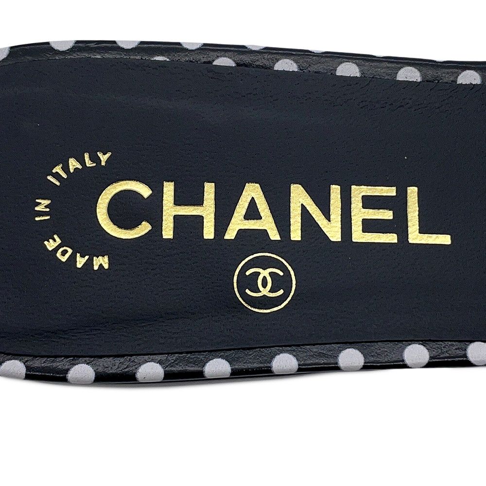 Chanel Sandals CC Logo Camellia Dot Lambskin 38c Shoes Mule Black White — view 7