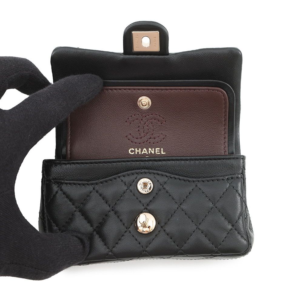 Chanel Charm CC Logo Quilted Mini Bag Lambskin Mini Pouch Case Black — view 5
