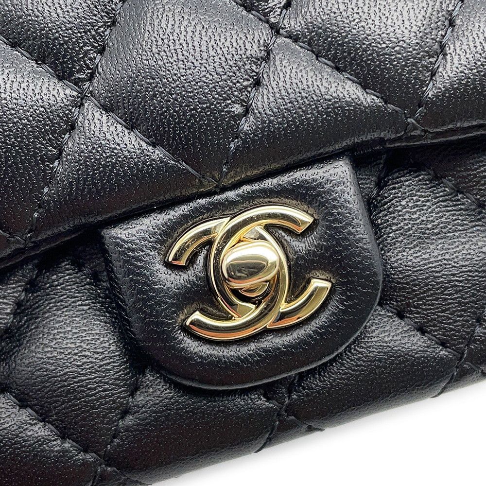 Chanel Charm CC Logo Quilted Mini Bag Lambskin Mini Pouch Case Black — view 9