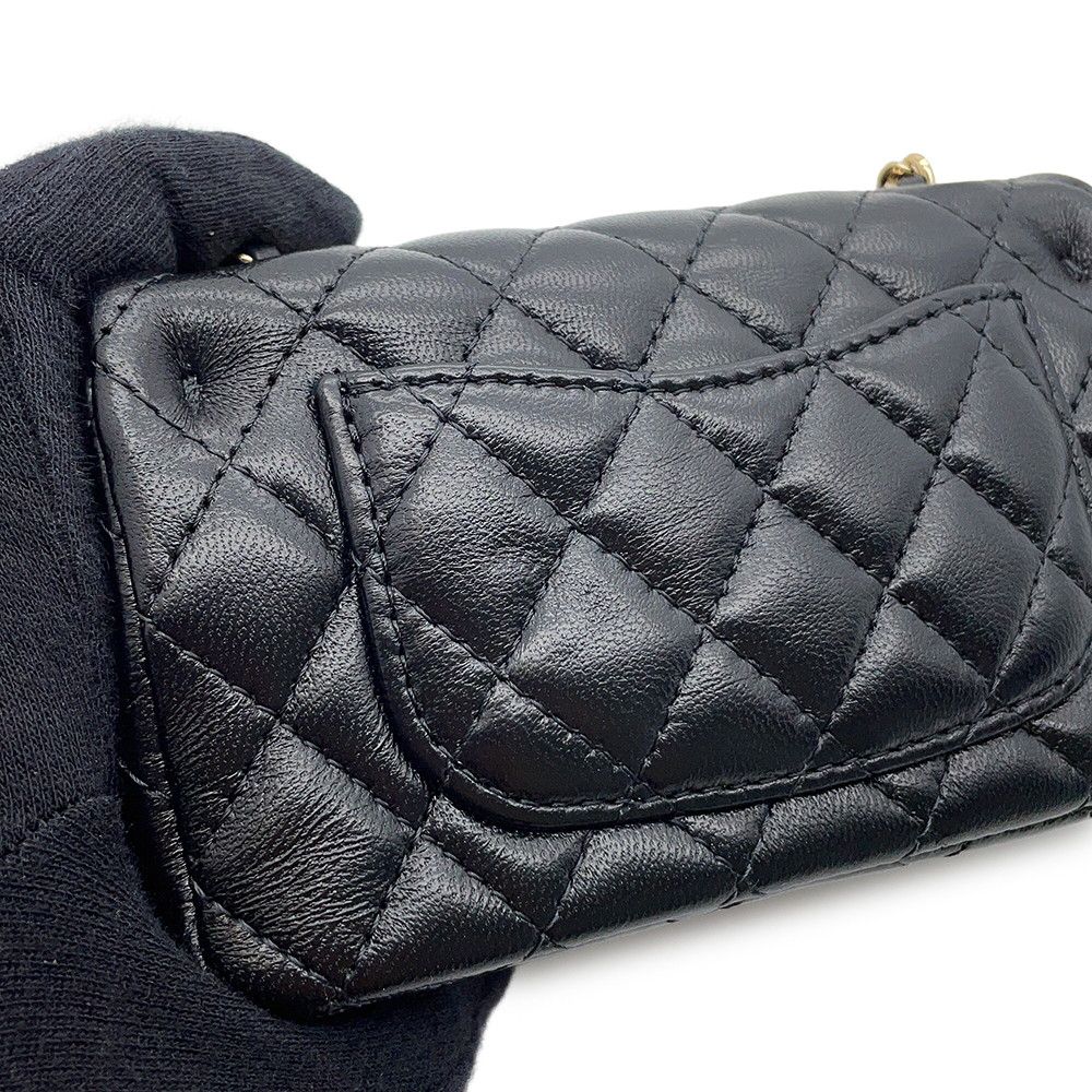 Chanel Charm CC Logo Quilted Mini Bag Lambskin Mini Pouch Case Black — view 7
