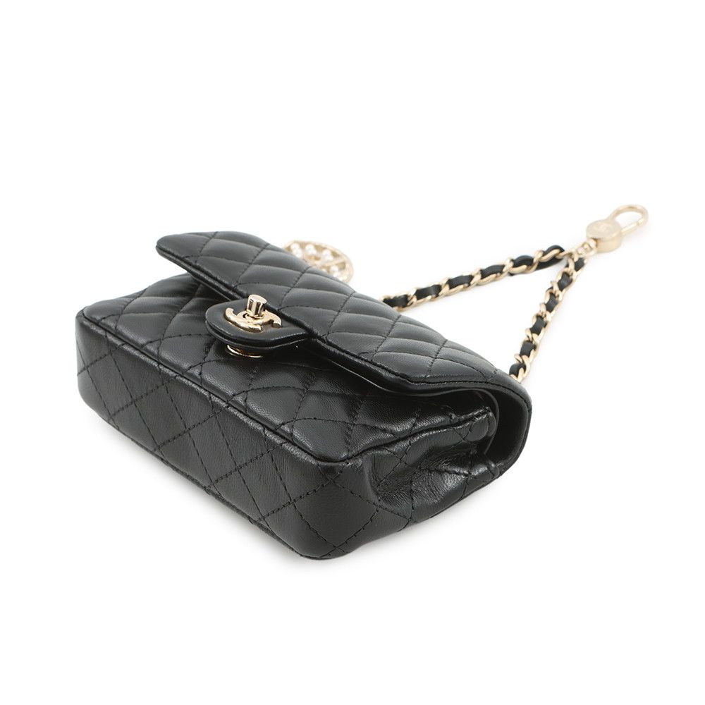 Chanel Charm CC Logo Quilted Mini Bag Lambskin Mini Pouch Case Black — view 2