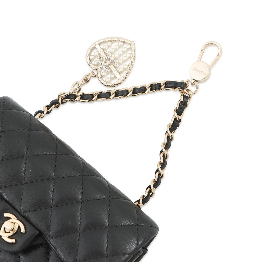 Chanel Charm CC Logo Quilted Mini Bag Lambskin Mini Pouch Case Black — view 4