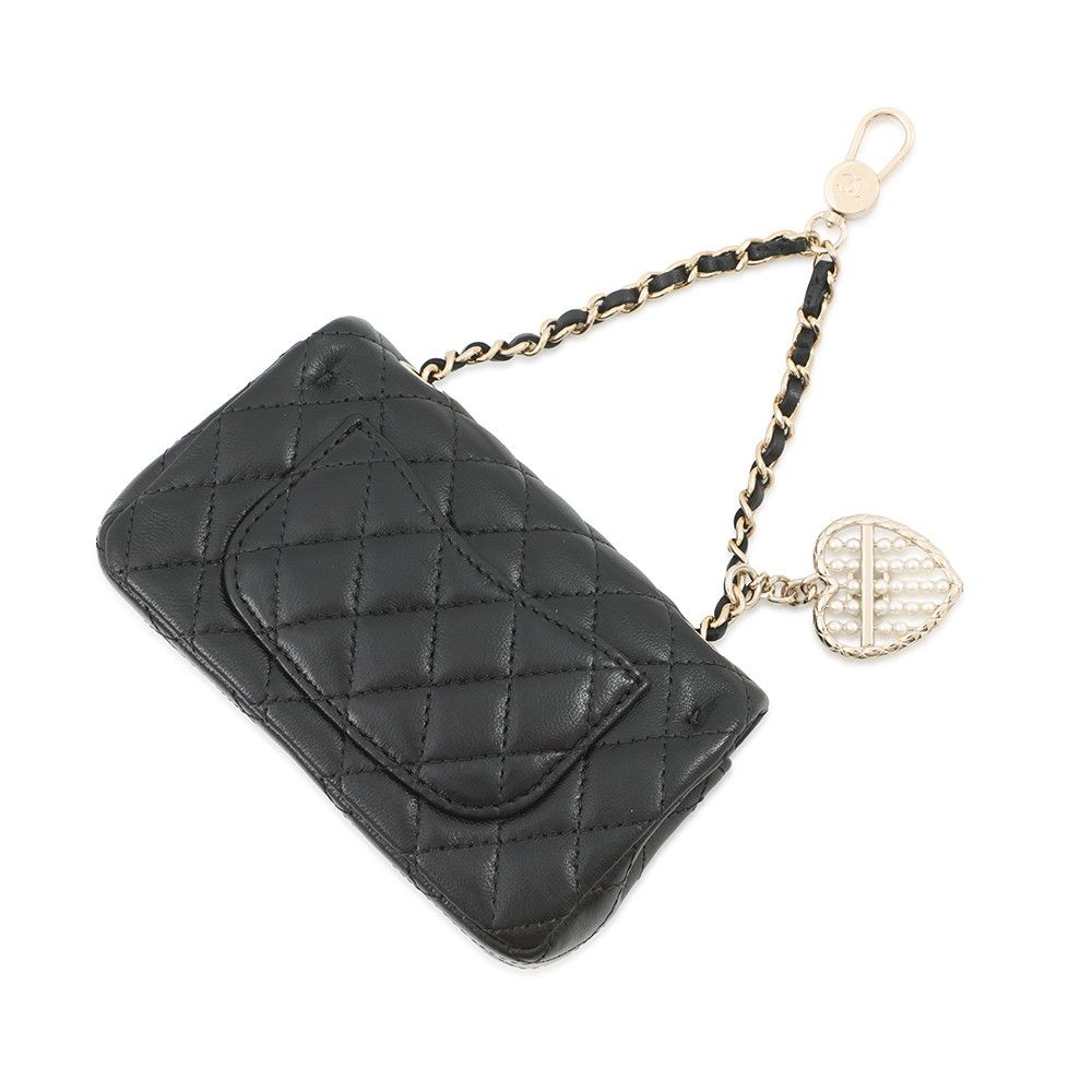 Chanel Charm CC Logo Quilted Mini Bag Lambskin Mini Pouch Case Black — view 3