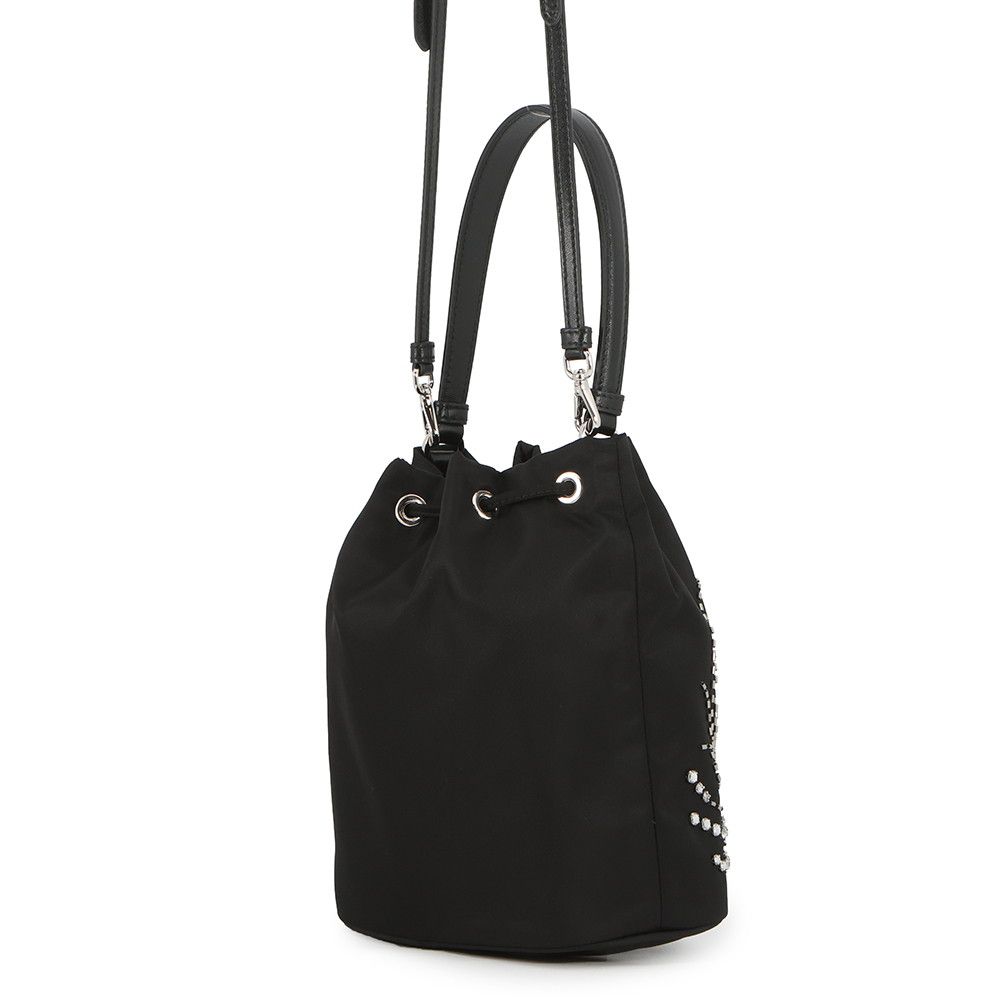 Prada Drawstring Rhinestone Studded Beads Nylon 2-Way Shoulder Bag Black — view 2