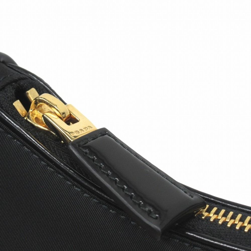 Prada Ake Small Nylon Leather Shoulder Hand Bag Triangle Logo Gold Black — view 6