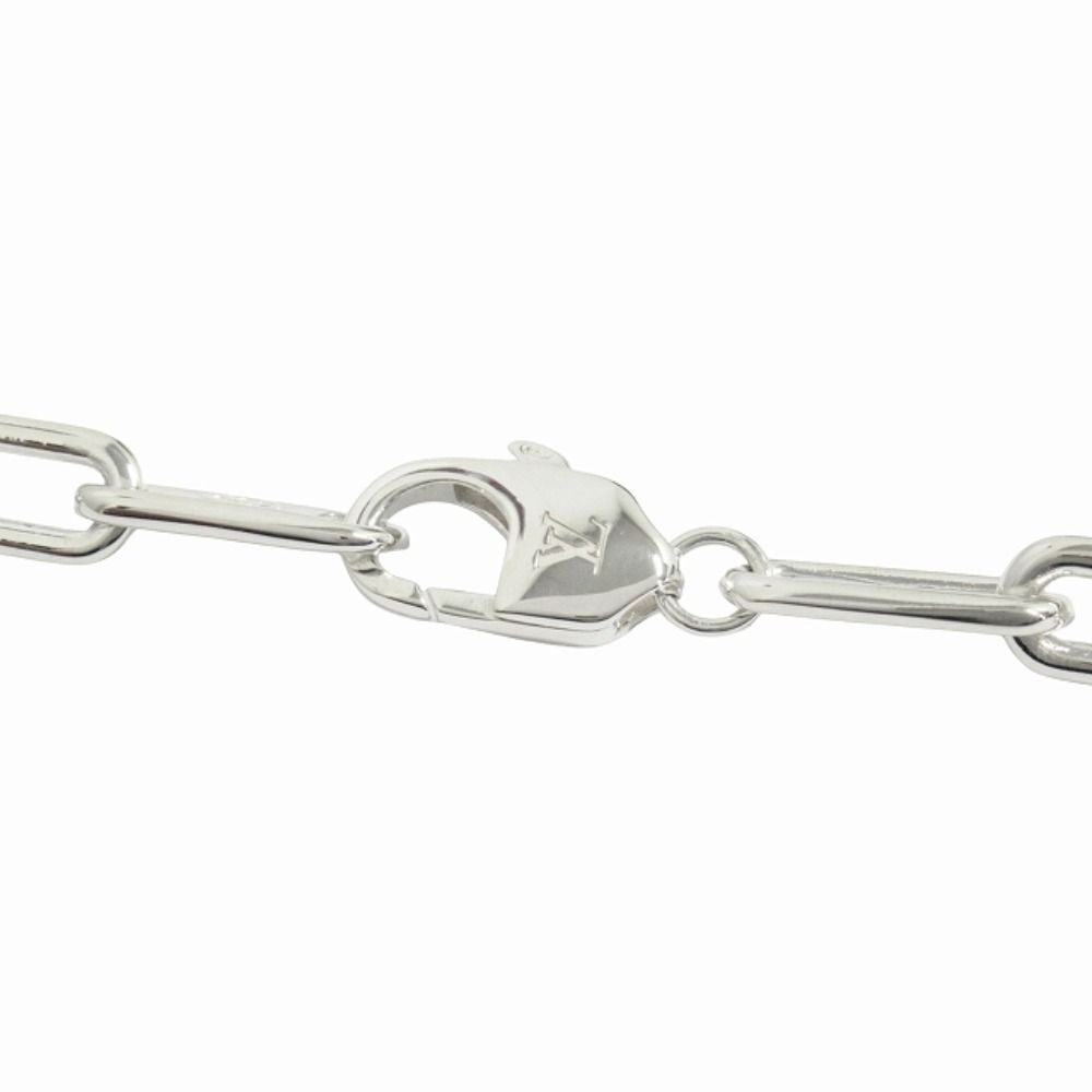 Louis Vuitton Sleek Monogram Chain Necklace LV Logo Flower Silver — view 3
