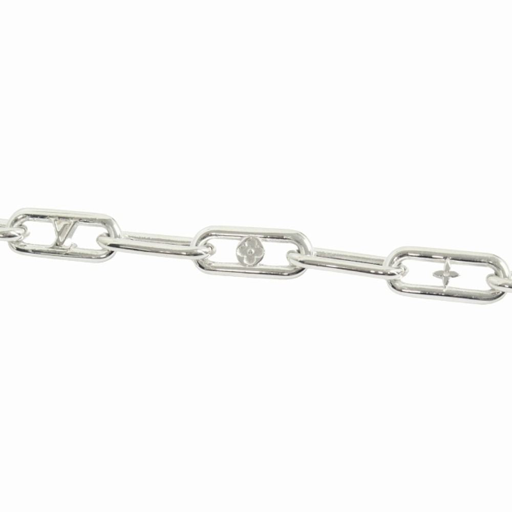 Louis Vuitton Sleek Monogram Chain Necklace LV Logo Flower Silver — view 2