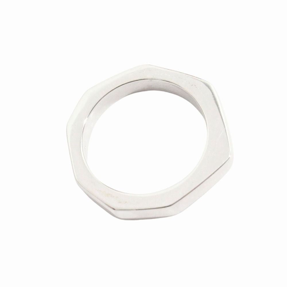 Gucci Polished Asymmetric Nut Motif Hexagon Ring Silver — view 2