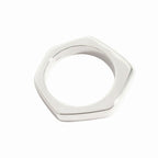 Gucci Polished Asymmetric Nut Motif Hexagon Ring Silver — view 2