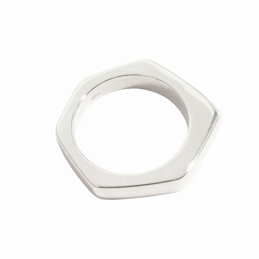 Gucci Polished Asymmetric Nut Motif Hexagon Ring Silver — view 2