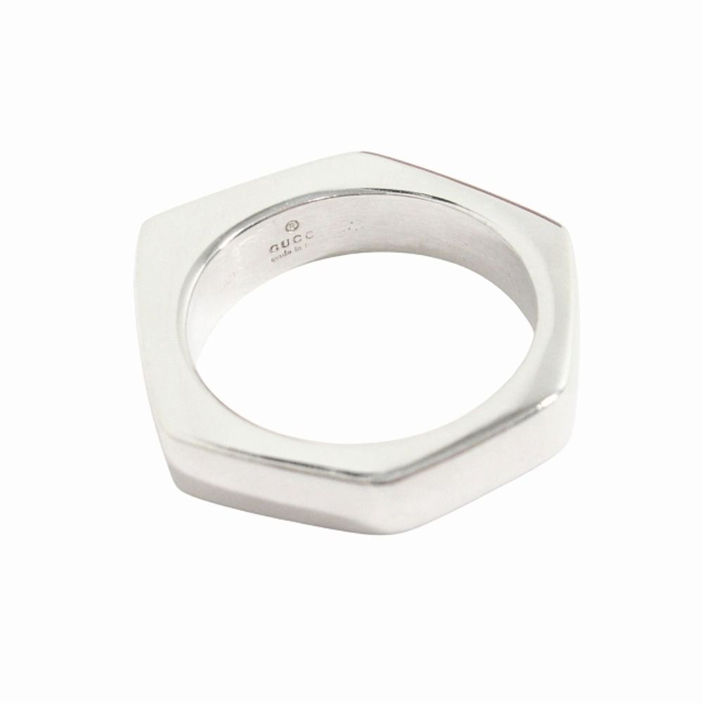 Gucci Polished Asymmetric Nut Motif Hexagon Ring Silver — view 4