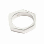 Gucci Polished Asymmetric Nut Motif Hexagon Ring Silver — view 6