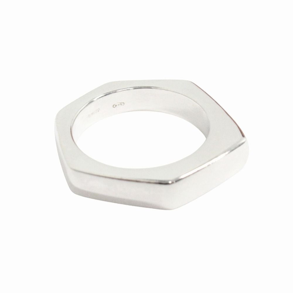 Gucci Polished Asymmetric Nut Motif Hexagon Ring Silver — view 3