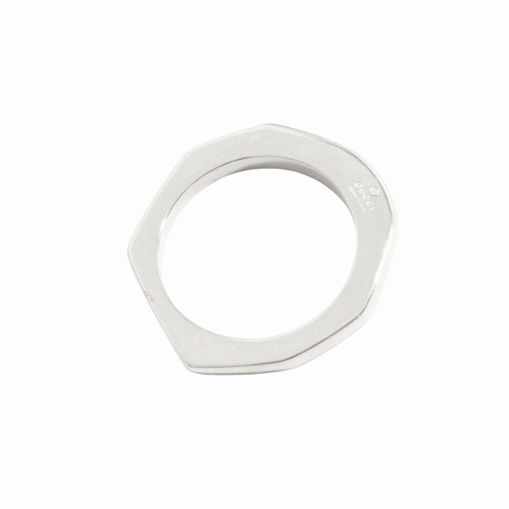 Gucci Polished Asymmetric Nut Motif Hexagon Ring Silver — view 2