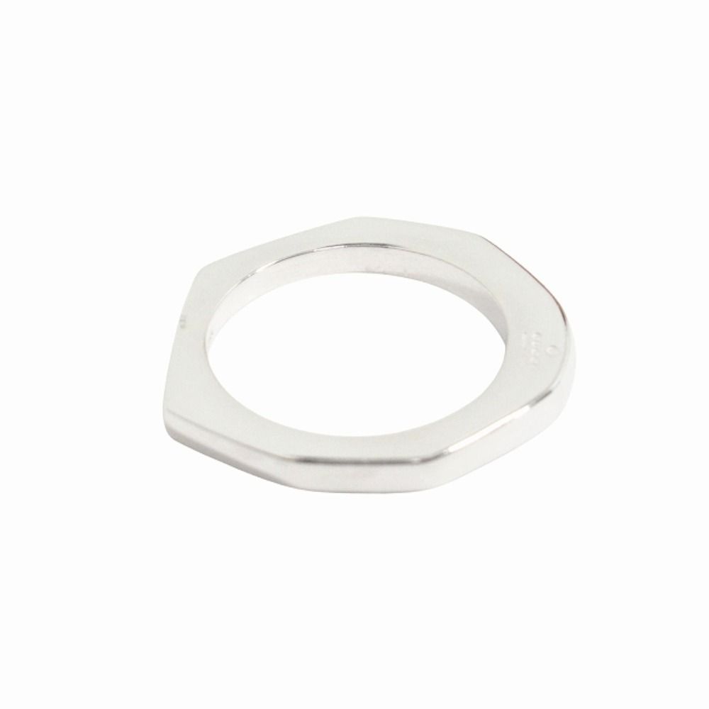Gucci Polished Asymmetric Nut Motif Hexagon Ring Silver — view 3