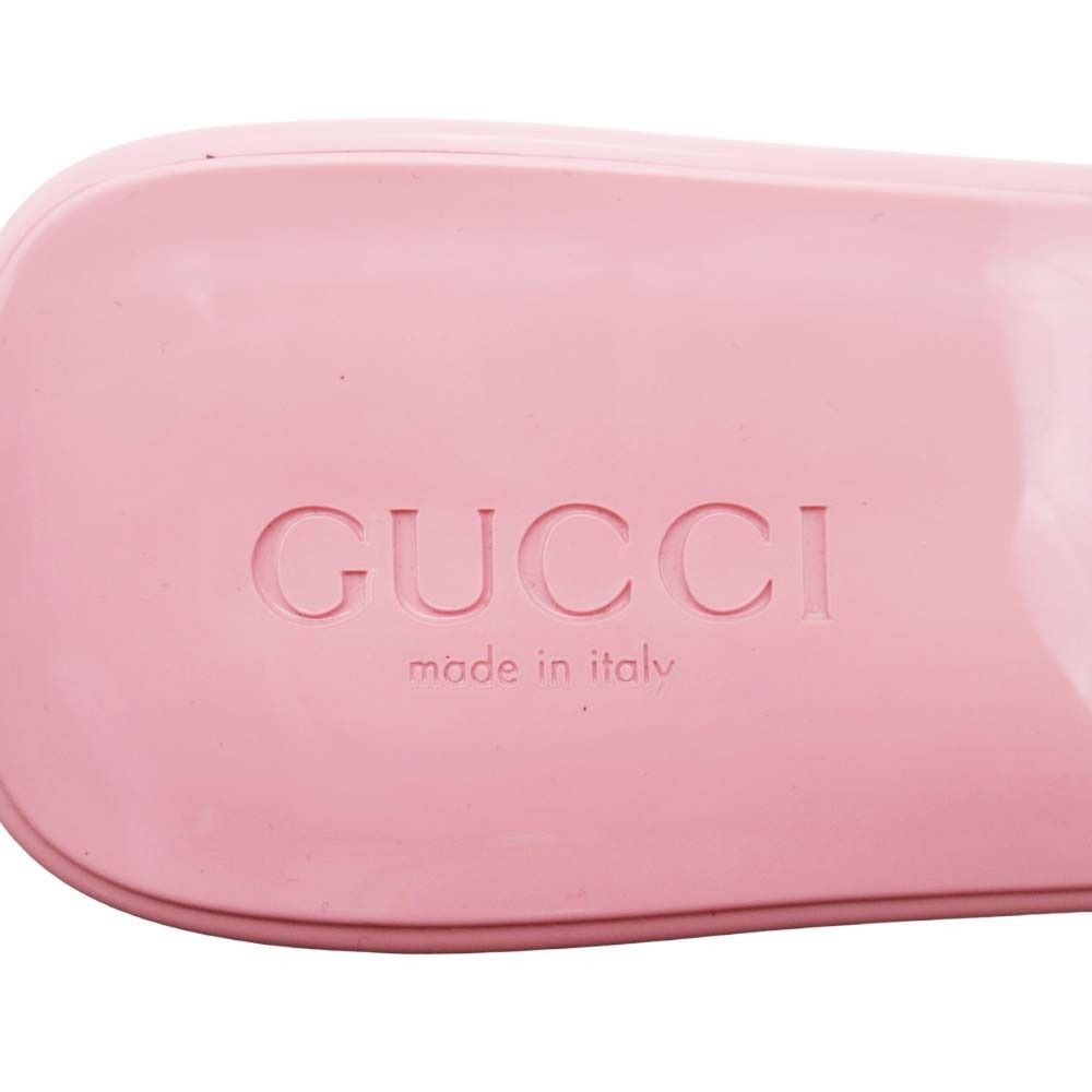 Gucci Embossed Logo Rubber Slide Sandals Chunky Heels Mules Shoes 37 Pink — view 7