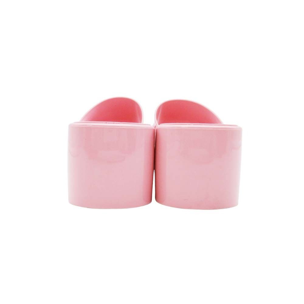 Gucci Embossed Logo Rubber Slide Sandals Chunky Heels Mules Shoes 37 Pink — view 3