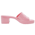 Gucci Embossed Logo Rubber Slide Sandals Chunky Heels Mules Shoes 37 Pink — view 4