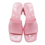 Gucci Embossed Logo Rubber Slide Sandals Chunky Heels Mules Shoes 37 Pink — view 2