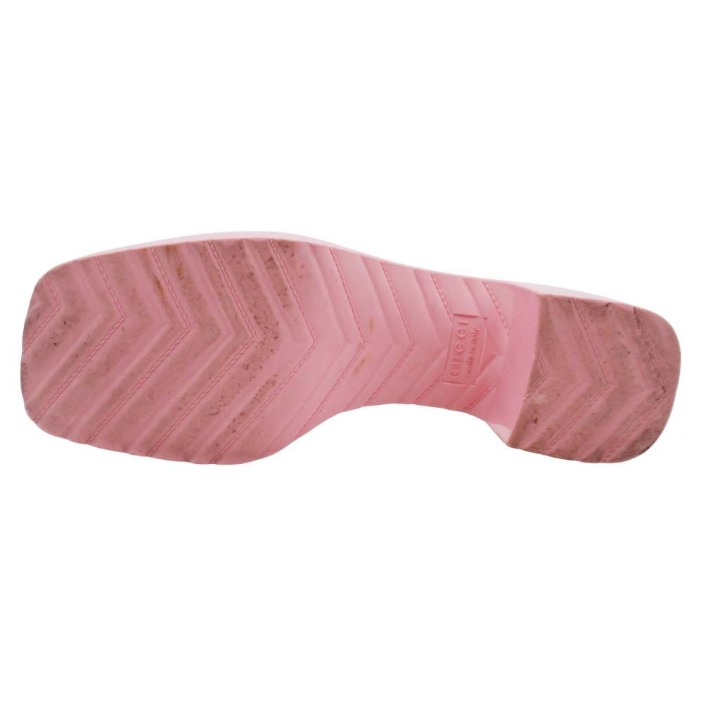 Gucci Embossed Logo Rubber Slide Sandals Chunky Heels Mules Shoes 37 Pink — view 5