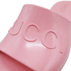 Gucci Embossed Logo Rubber Slide Sandals Chunky Heels Mules Shoes 37 Pink — view 6