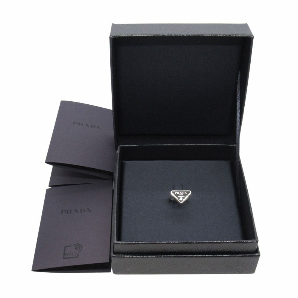 Prada Triangle Logo Symbol Ring Silver Black — view 6
