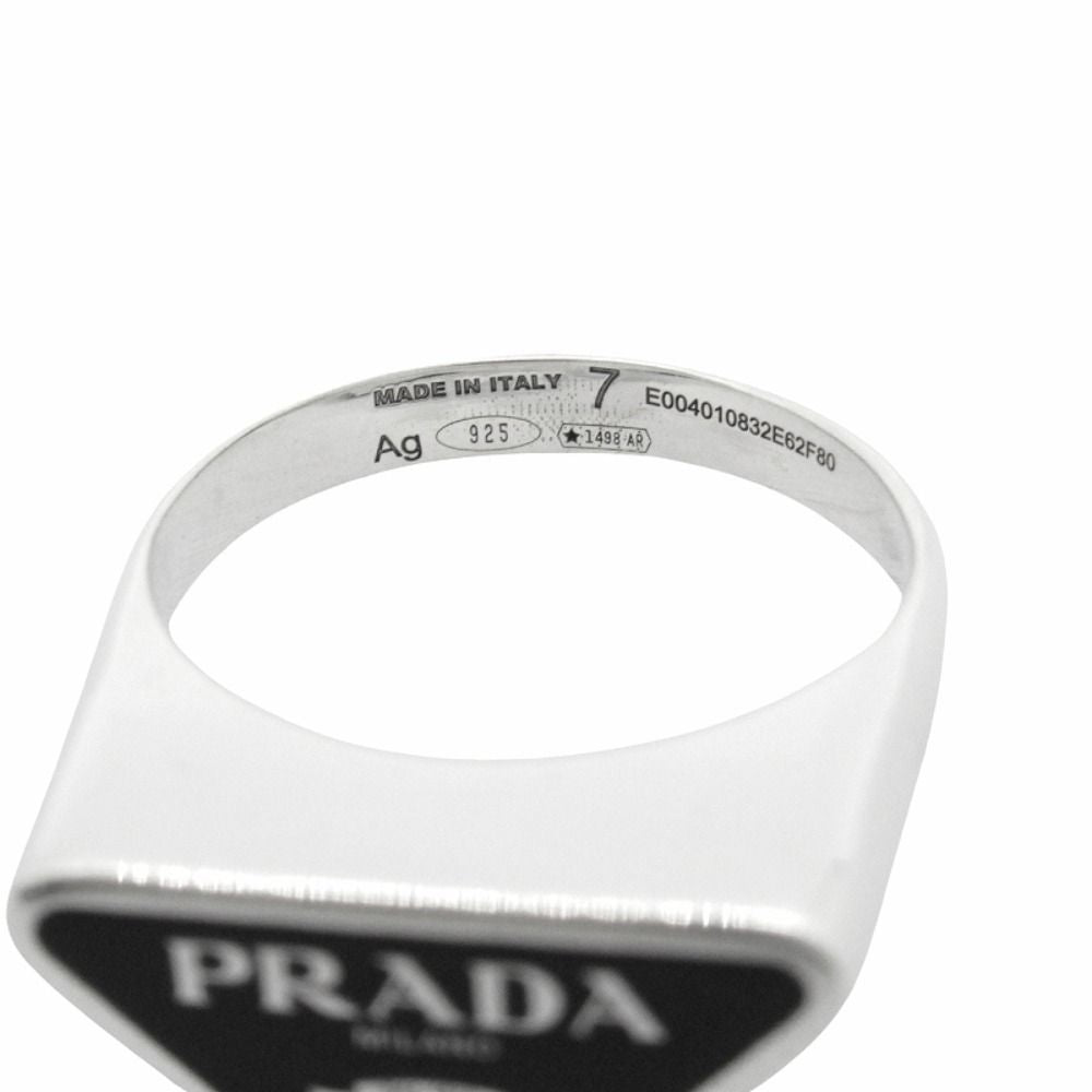Prada Triangle Logo Symbol Ring Silver Black — view 8