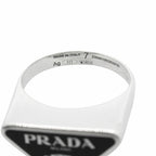 Prada Triangle Logo Symbol Ring Silver Black — view 4