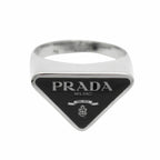 Prada Triangle Logo Symbol Ring Silver Black — view 2