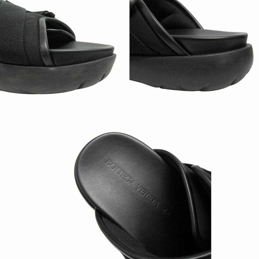Bottega Veneta Snap Slide Sandals Fabric Leather Platform Shoes 42 Black — view 7