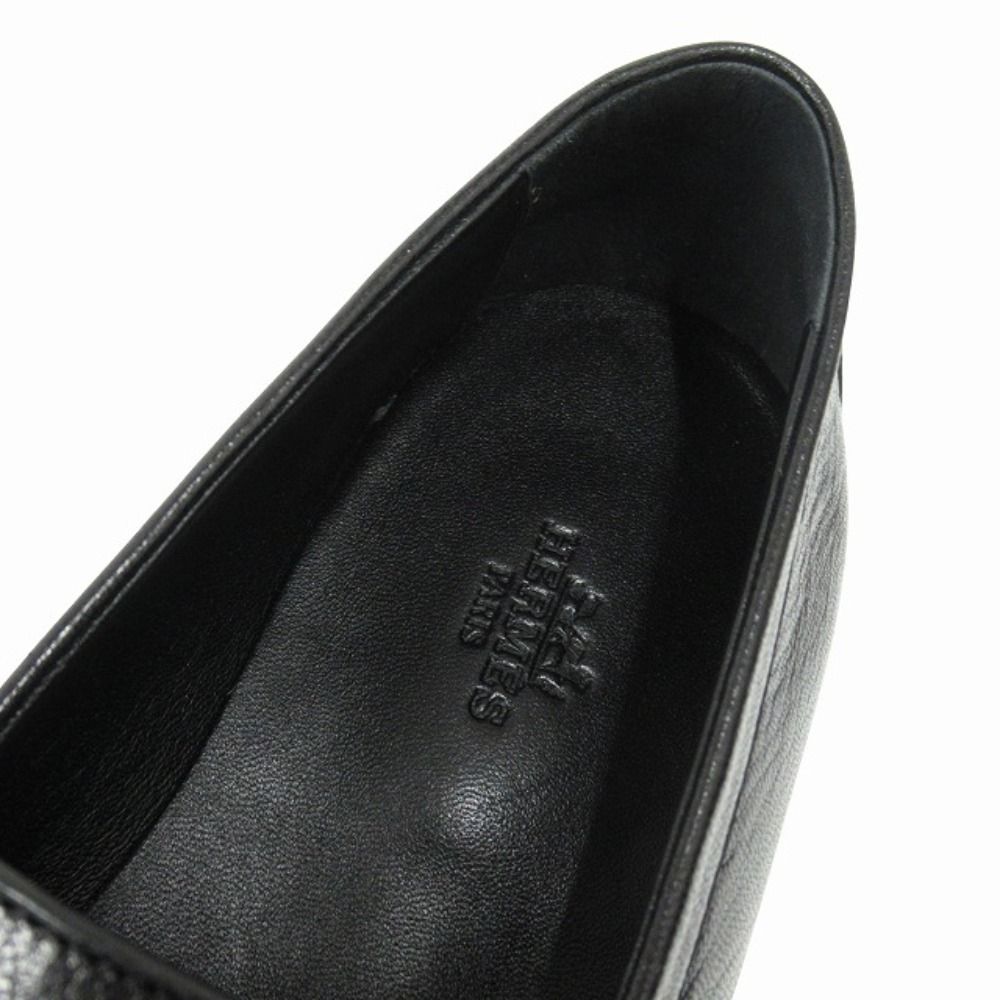 Hermes Blaise Loafers Shoes Slip on Leather Silver Collier de Chien 26 cm Black — view 7