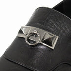 Hermes Blaise Loafers Shoes Slip on Leather Silver Collier de Chien 26 cm Black — view 6