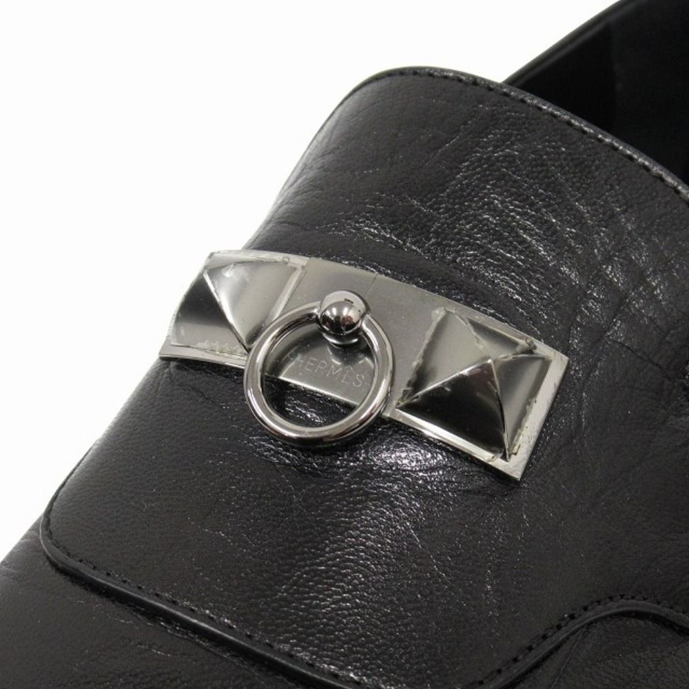 Hermes Blaise Loafers Shoes Slip on Leather Silver Collier de Chien 26 cm Black — view 6