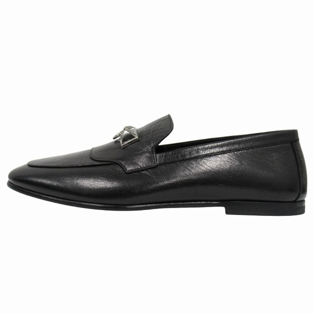 Hermes Blaise Loafers Shoes Slip on Leather Silver Collier de Chien 26 cm Black — view 2