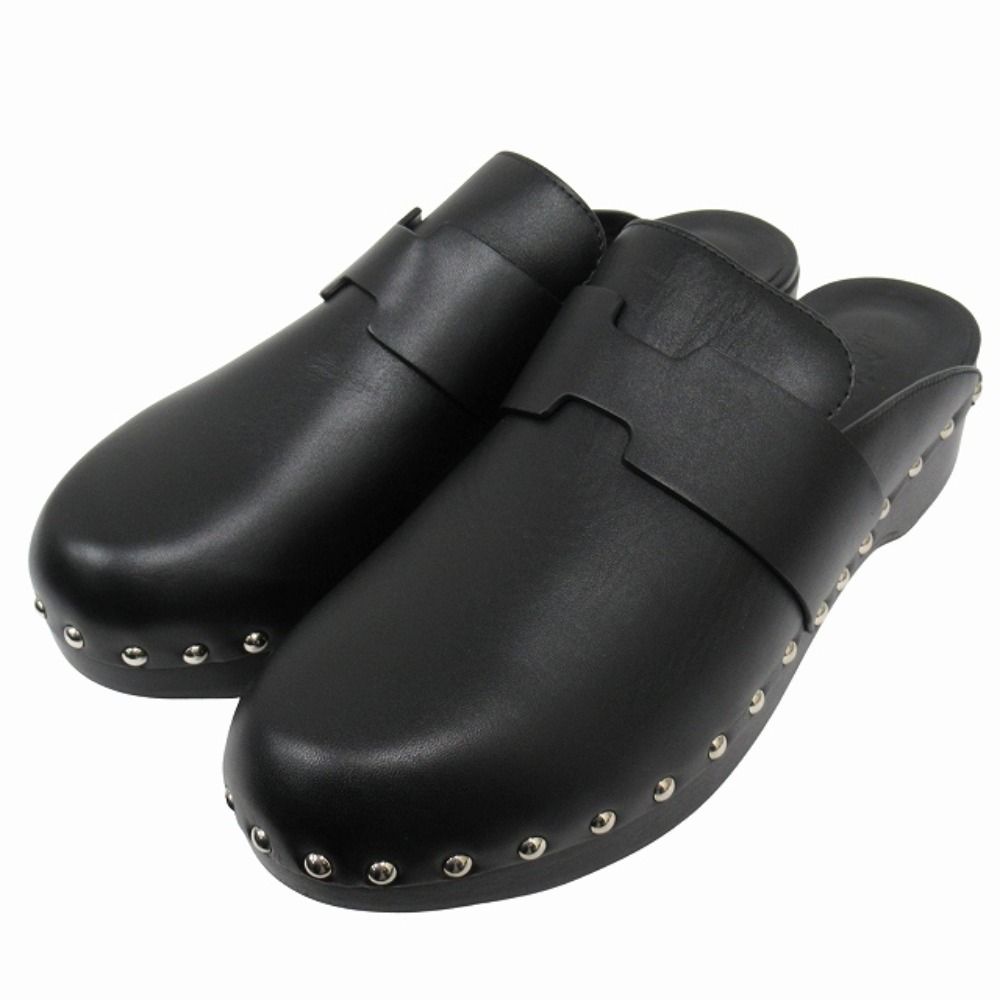Hermes Calya Sandals Mules Shoes Studs Smooth Calfskin 40 Black — view 3