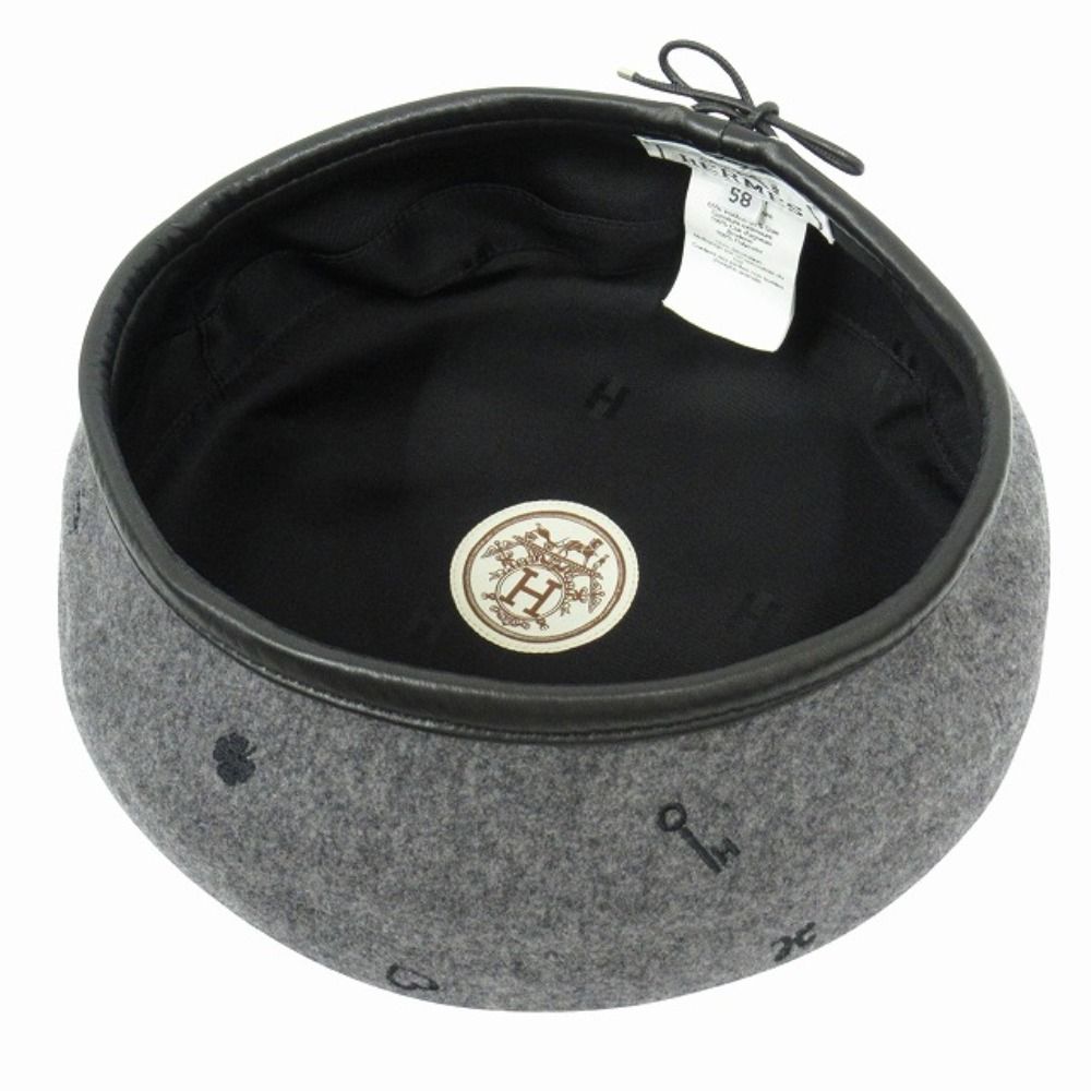 Hermes Saint Honore Cashmere Beret Hat Cap Chaine D'ancre Logo Embroidery 58 — view 4